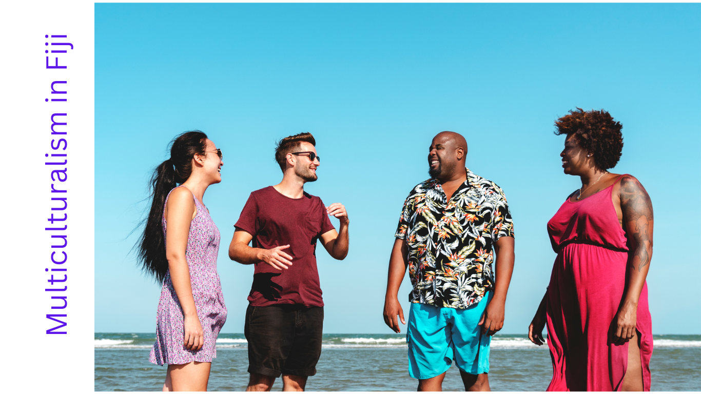 2 couples having fun on the beach - Multiculturalism in Fiji